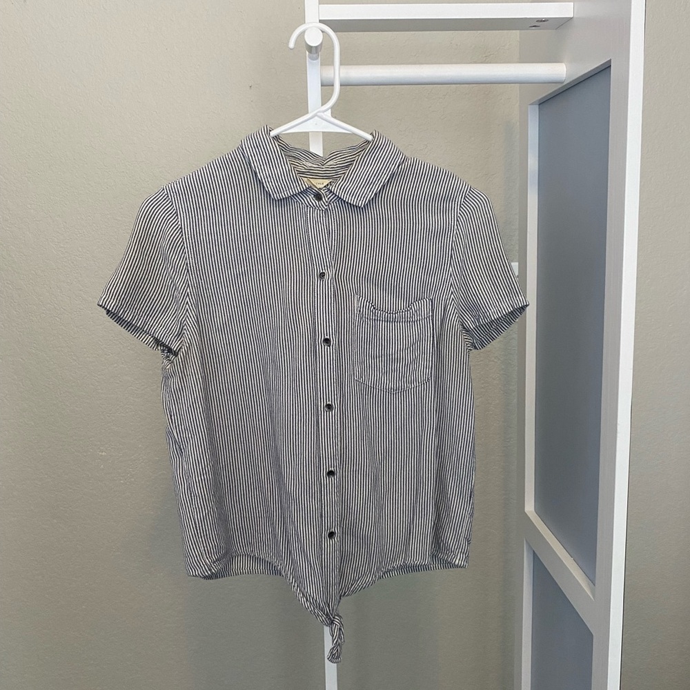 Aeropostale Striped Button Down Tie Front Top